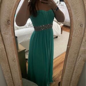 Calvin Klein Strapless Teal Dress with Silver Embellishments